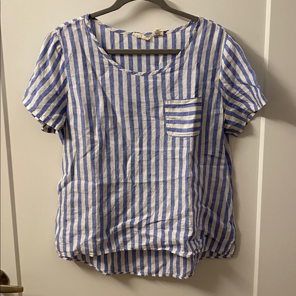 Christian Siriano Blue and White Linen Top